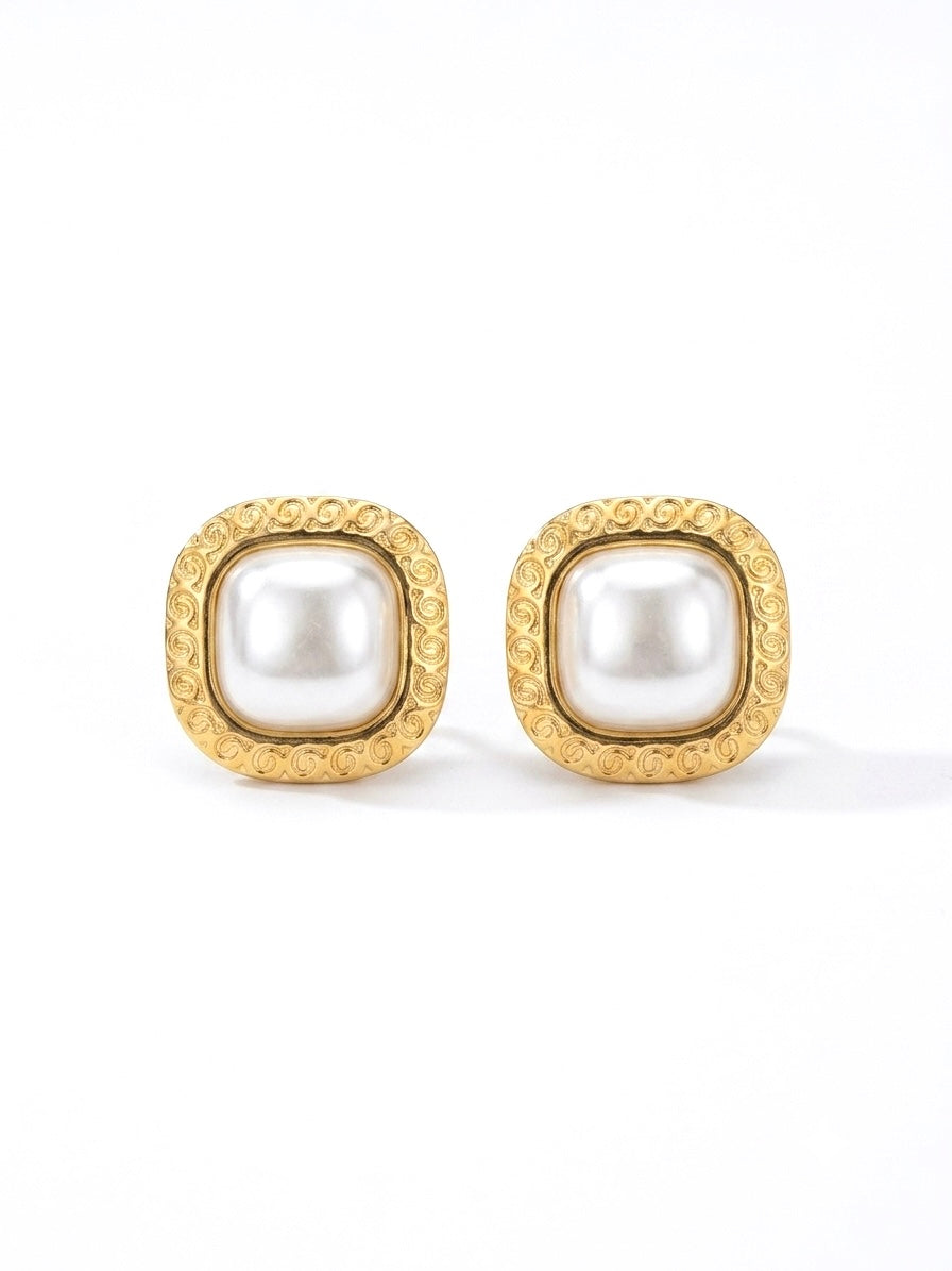 Orecchini perla square a clip