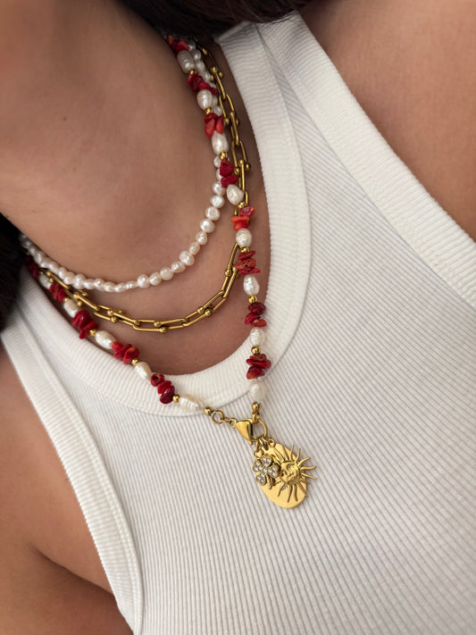 Collana vita pura in Perle di fiume con moschettone portaciondoli
