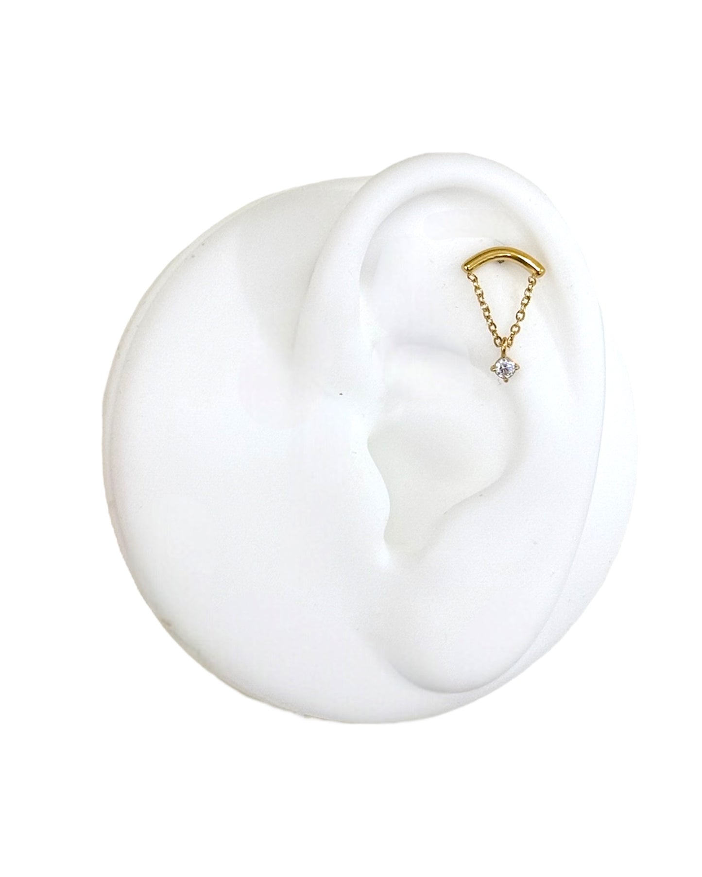 Piercing Labret dalla barra curva con catenella e pietra
