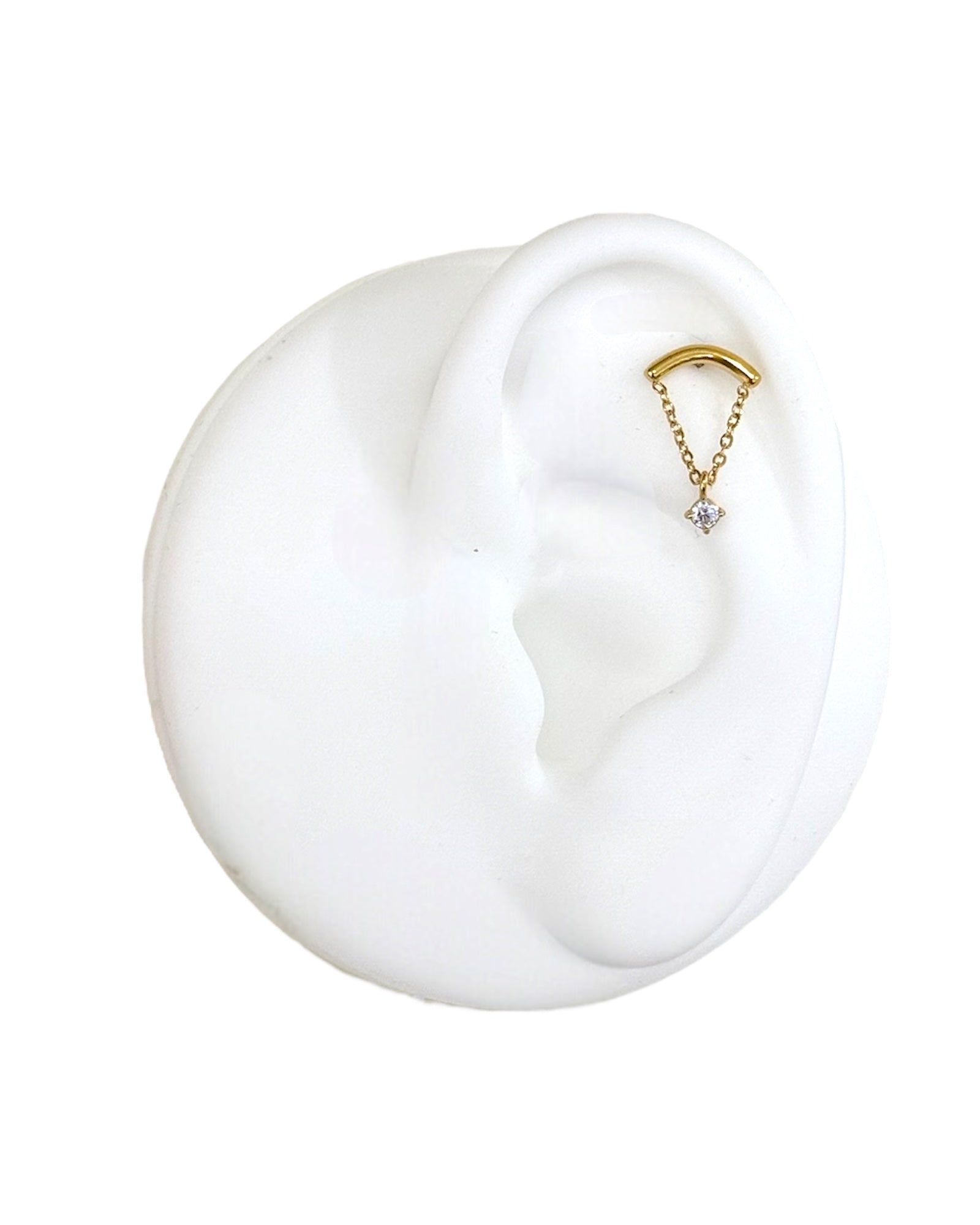 Piercing Labret dalla barra curva con catenella e pietra