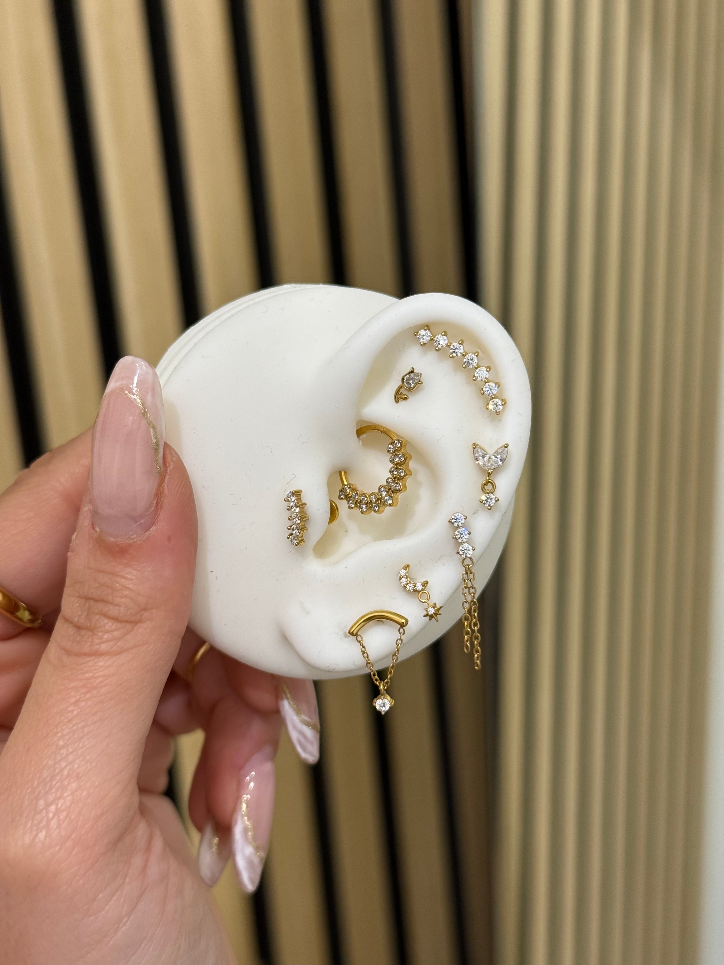 Labret in acciaio con pietre e doppia catenella - Bilè