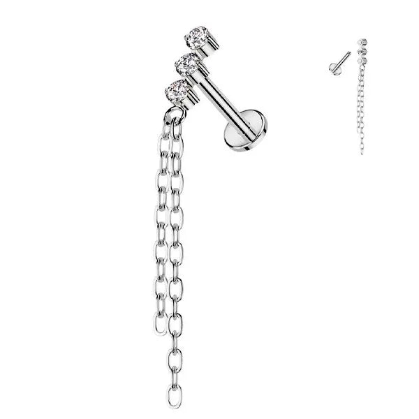 Labret in acciaio con pietre e doppia catenella - Bilè