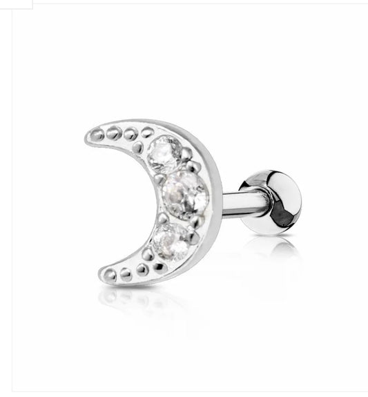 Piercing con luna e zirconi in acciaio 316L