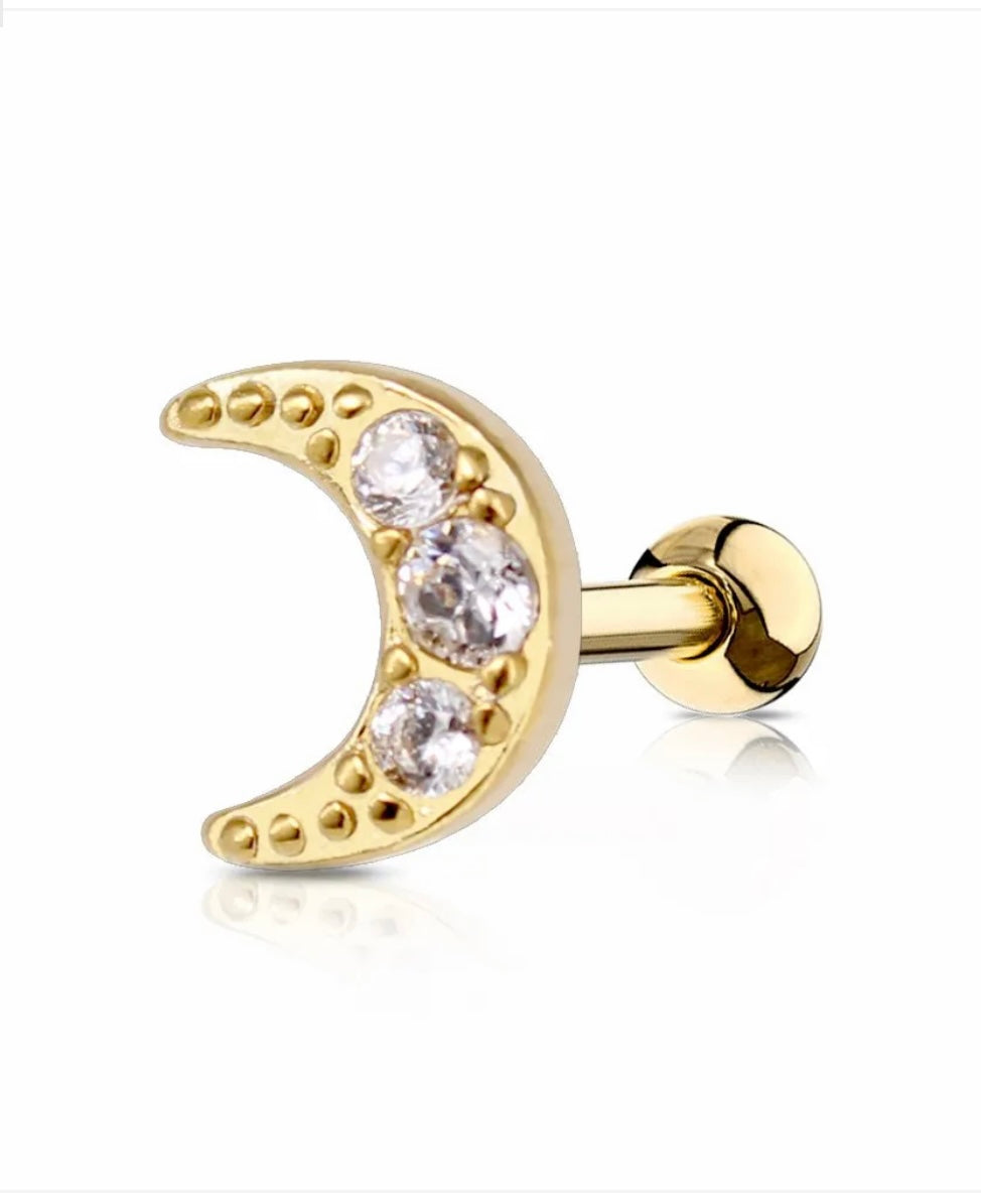 Piercing con luna e zirconi in acciaio 316L