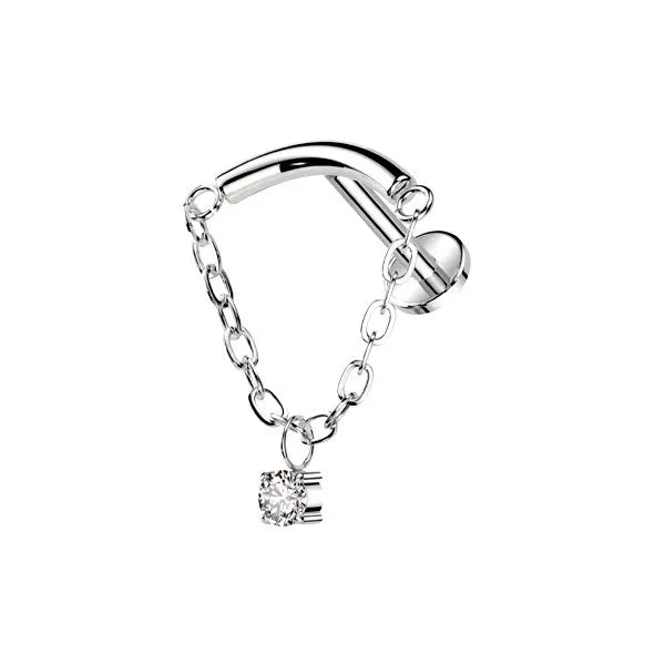 Piercing Labret dalla barra curva con catenella e pietra