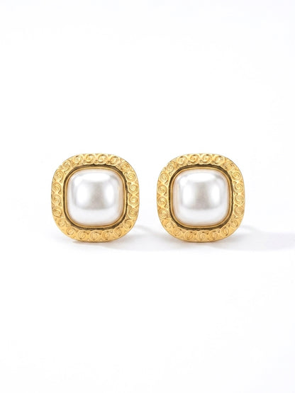 Orecchini perla square a clip