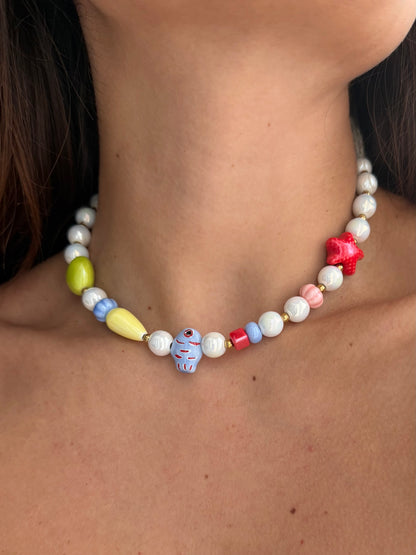 Ricordo il mare -  Collana con Perline di Ceramica