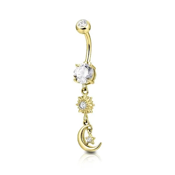 Piercing ombelico con pendente con Luna e sole