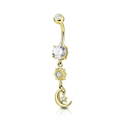 Piercing ombelico con pendente con Luna e sole