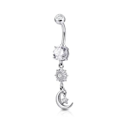 Piercing ombelico con pendente con Luna e sole